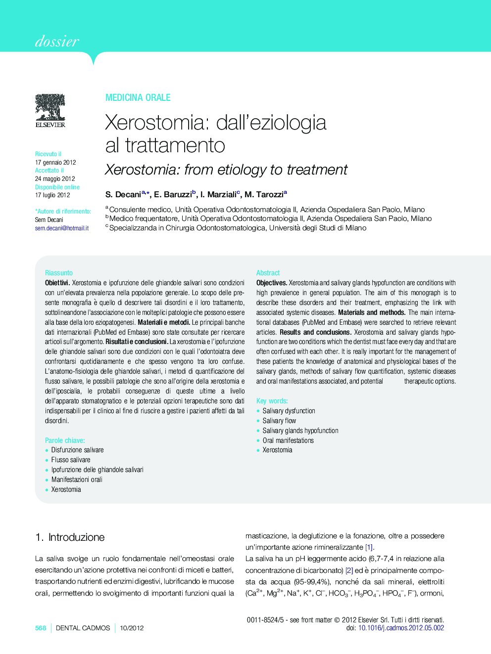 Xerostomia: dall'eziologia al trattamento