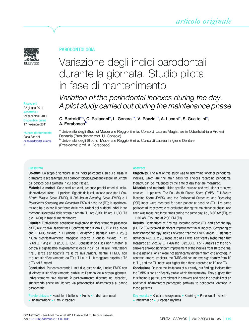 Variazione degli indici parodontali durante la giornata. Studio pilota in fase di mantenimento