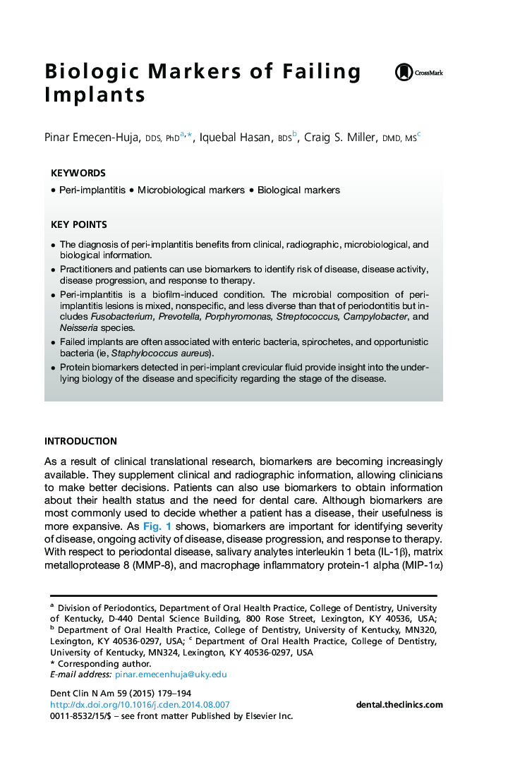 Biologic Markers of Failing Implants