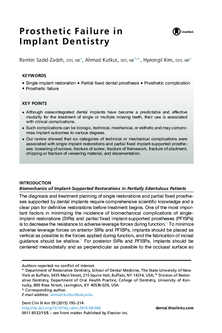 Prosthetic Failure in Implant Dentistry