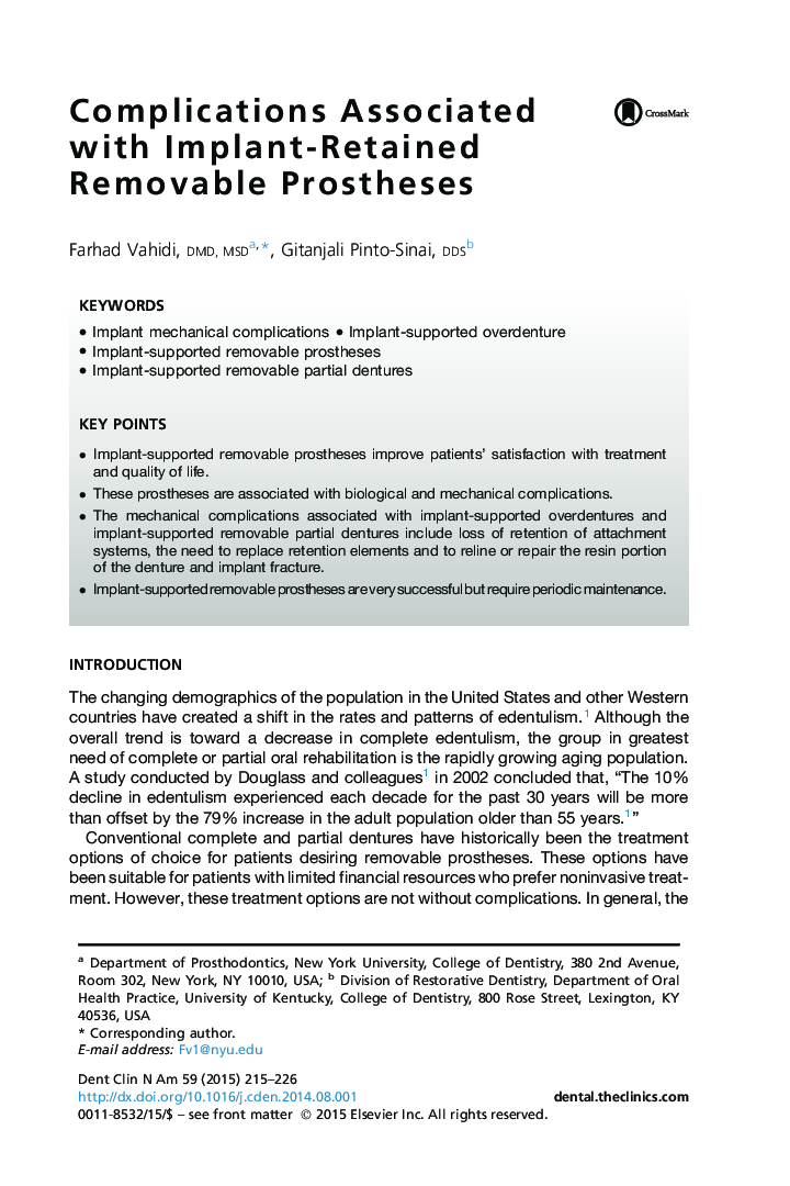 Complications Associated with Implant-Retained Removable Prostheses