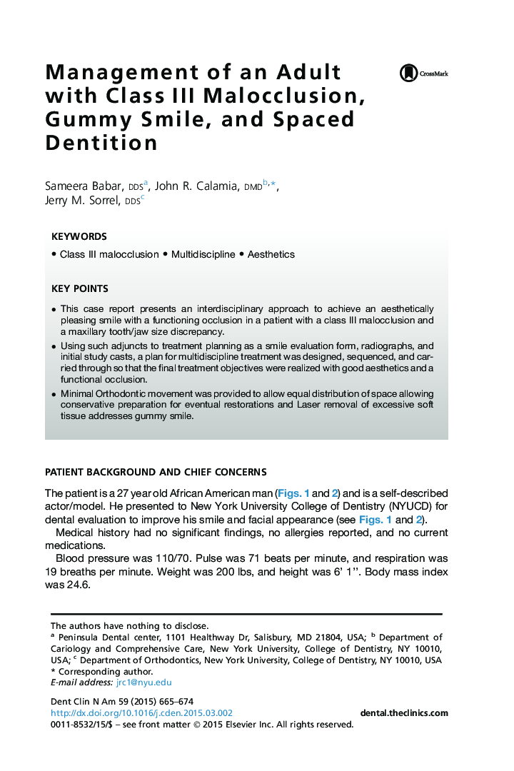 Management of an Adult with Class III Malocclusion, Gummy Smile, and Spaced Dentition