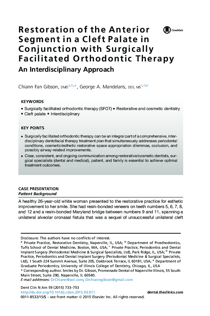 Restoration of the Anterior Segment in a Cleft Palate in Conjunction with Surgically Facilitated Orthodontic Therapy
