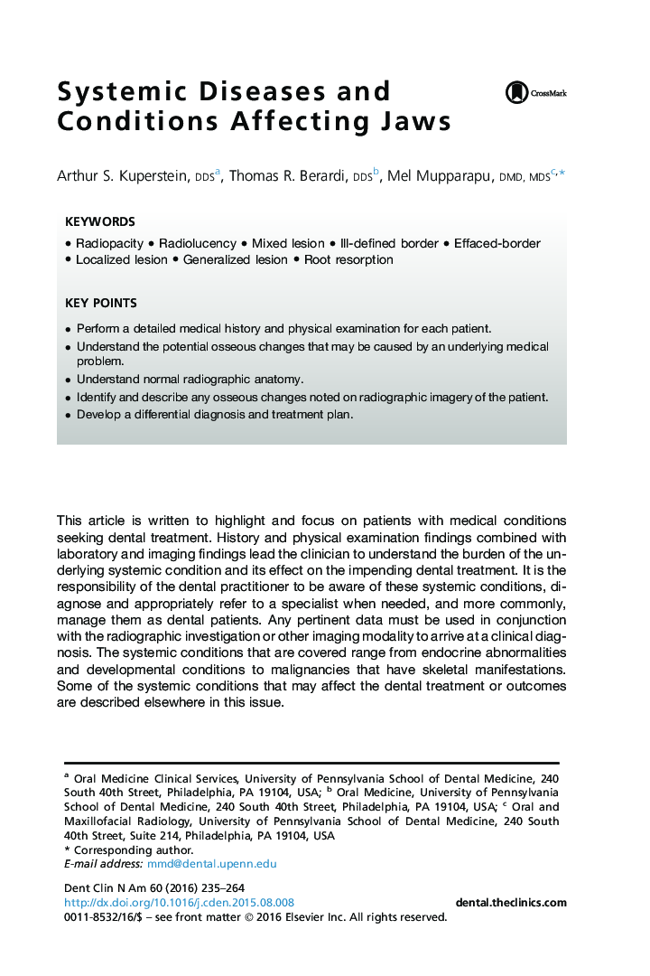 Systemic Diseases and Conditions Affecting Jaws