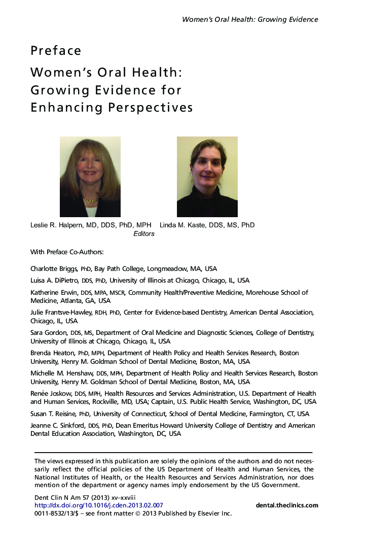 Women's Oral Health: Growing Evidence for Enhancing Perspectives