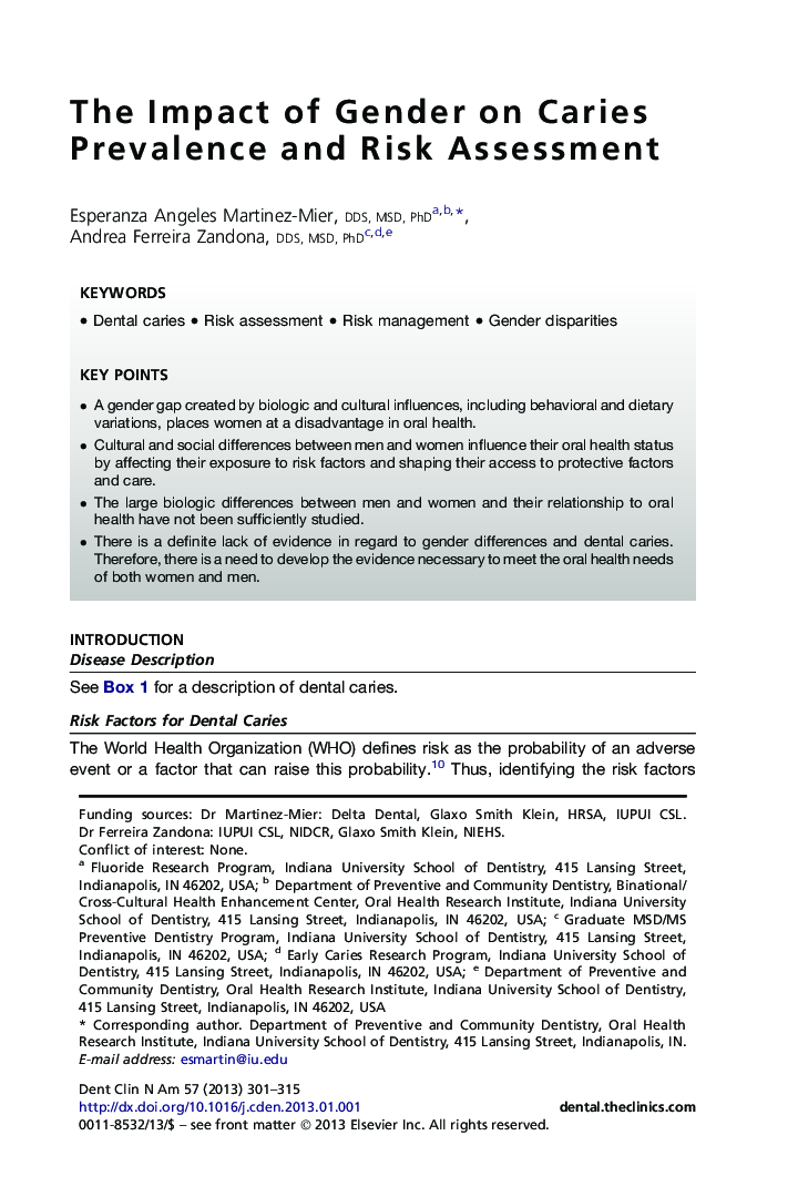 The Impact of Gender on Caries Prevalence and Risk Assessment