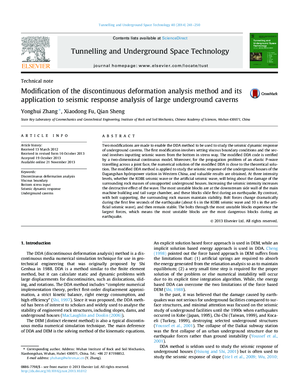 Modification of the discontinuous deformation analysis method and its application to seismic response analysis of large underground caverns