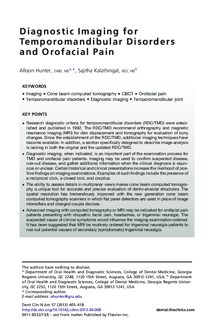 Diagnostic Imaging for Temporomandibular Disorders and Orofacial Pain