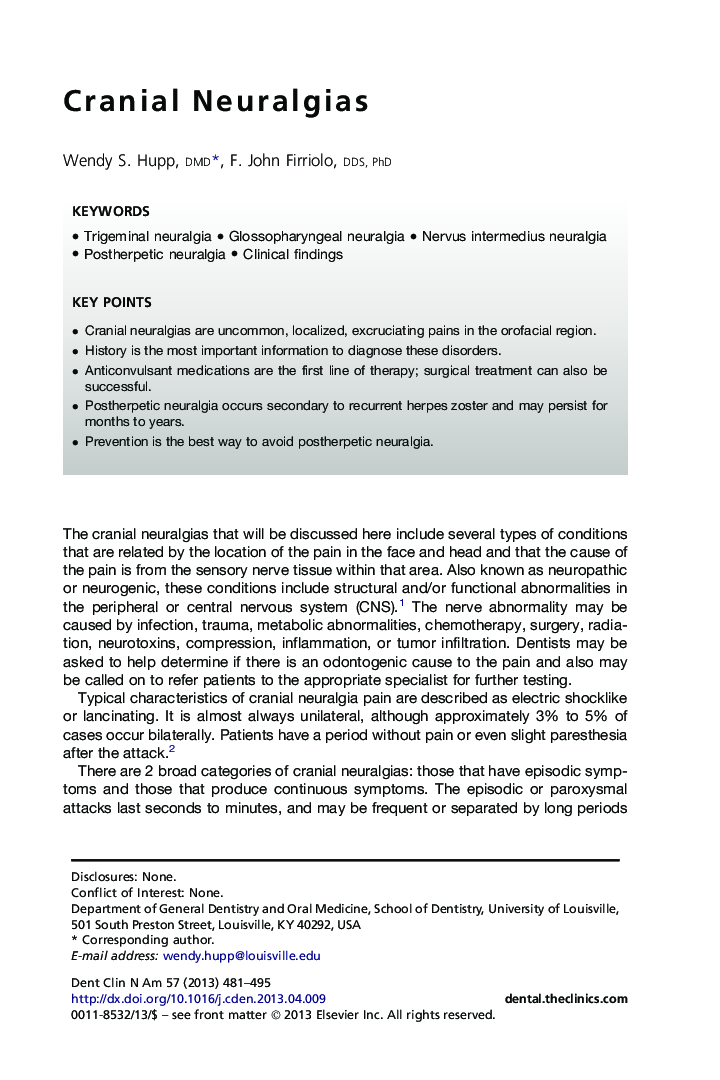 Cranial Neuralgias