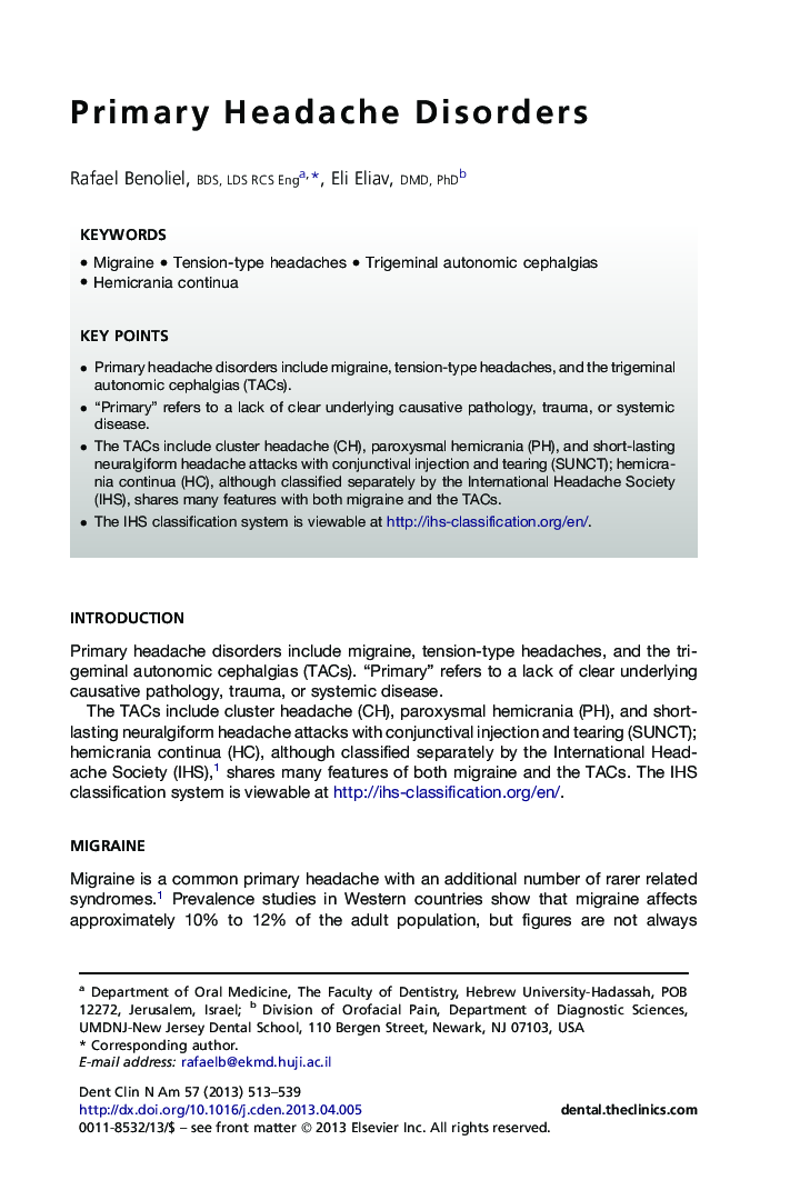 Primary Headache Disorders