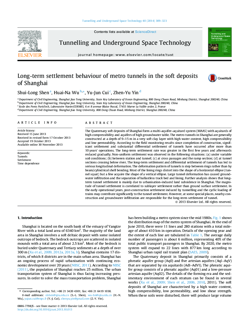 Long-term settlement behaviour of metro tunnels in the soft deposits of Shanghai