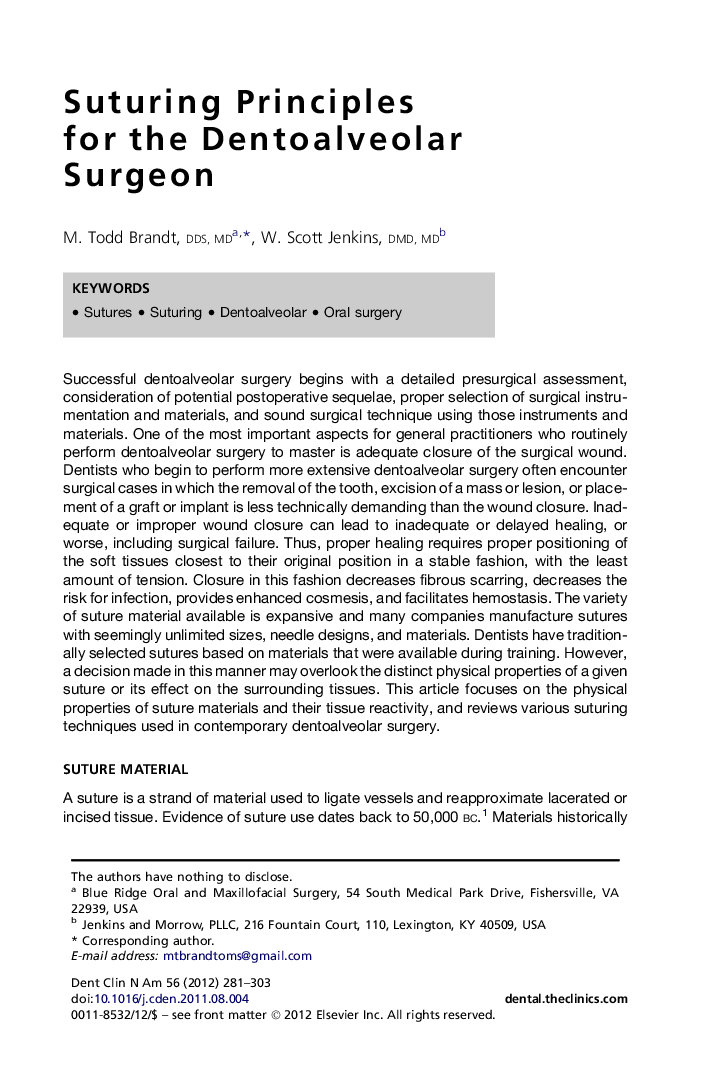Suturing Principles for the Dentoalveolar Surgeon