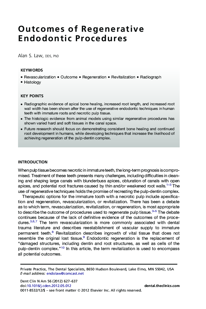 Outcomes of Regenerative Endodontic Procedures