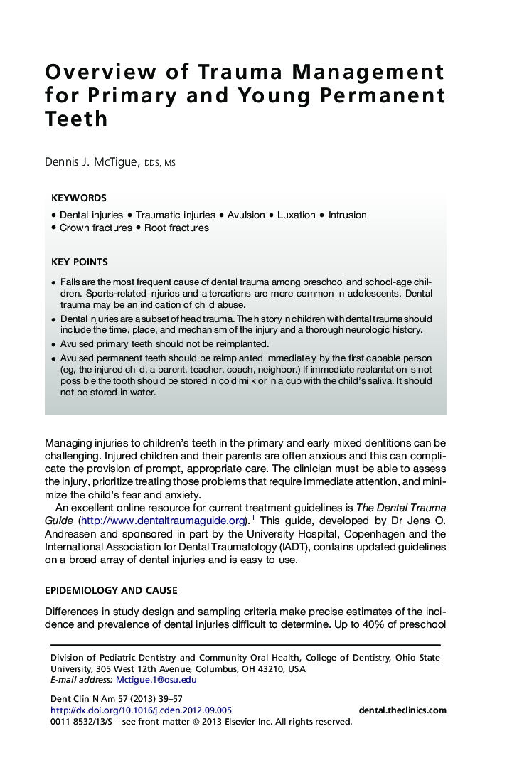 Overview of Trauma Management for Primary and Young Permanent Teeth