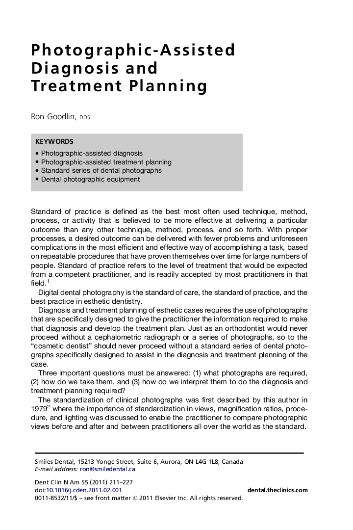 Photographic-Assisted Diagnosis and Treatment Planning