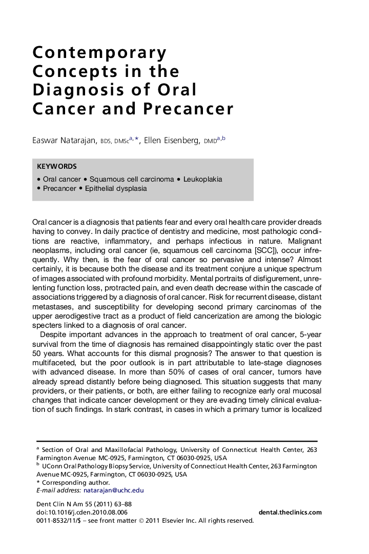 Contemporary Concepts in the Diagnosis of Oral Cancer and Precancer