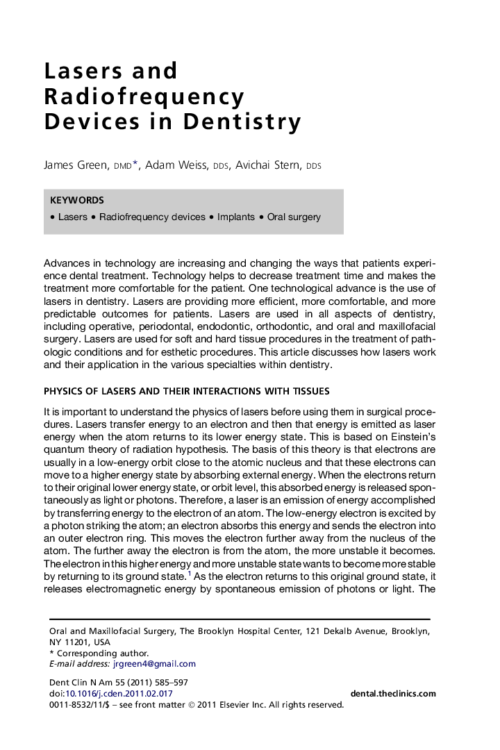 Lasers and Radiofrequency Devices in Dentistry