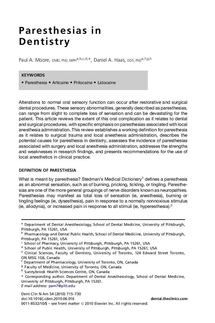 Paresthesias in Dentistry