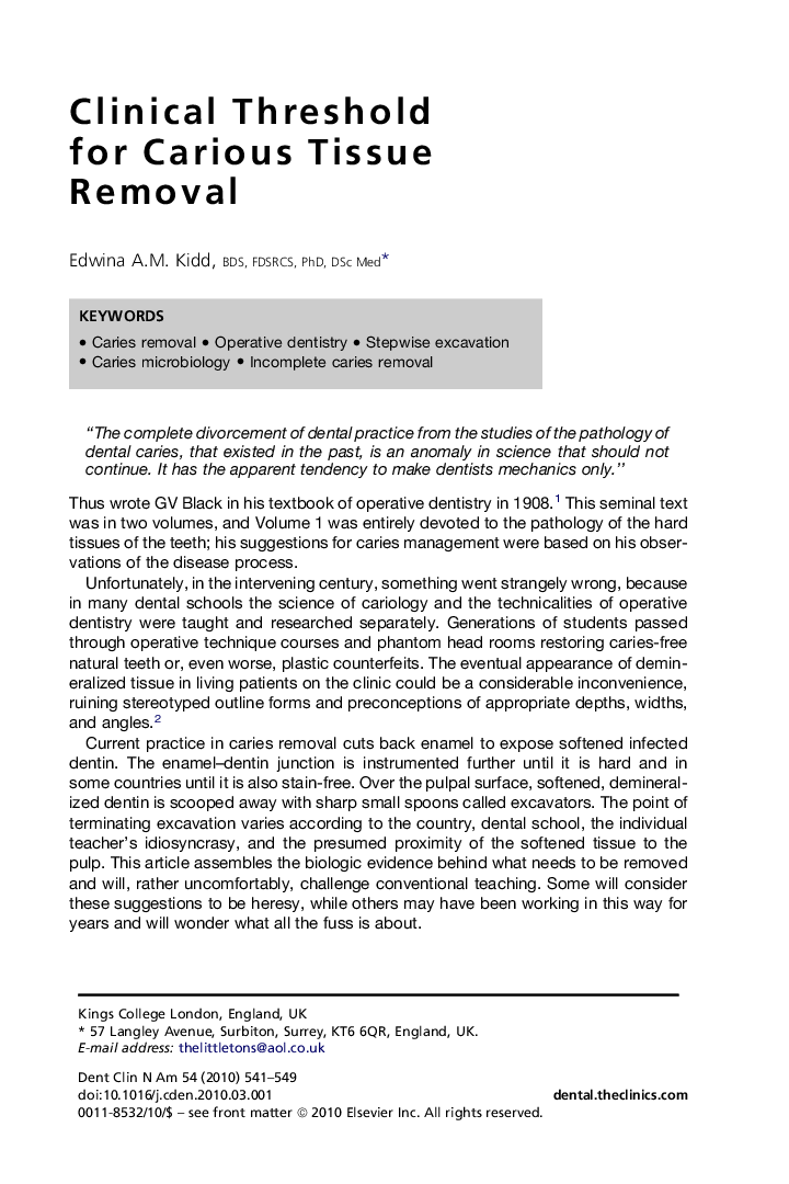 Clinical Threshold for Carious Tissue Removal