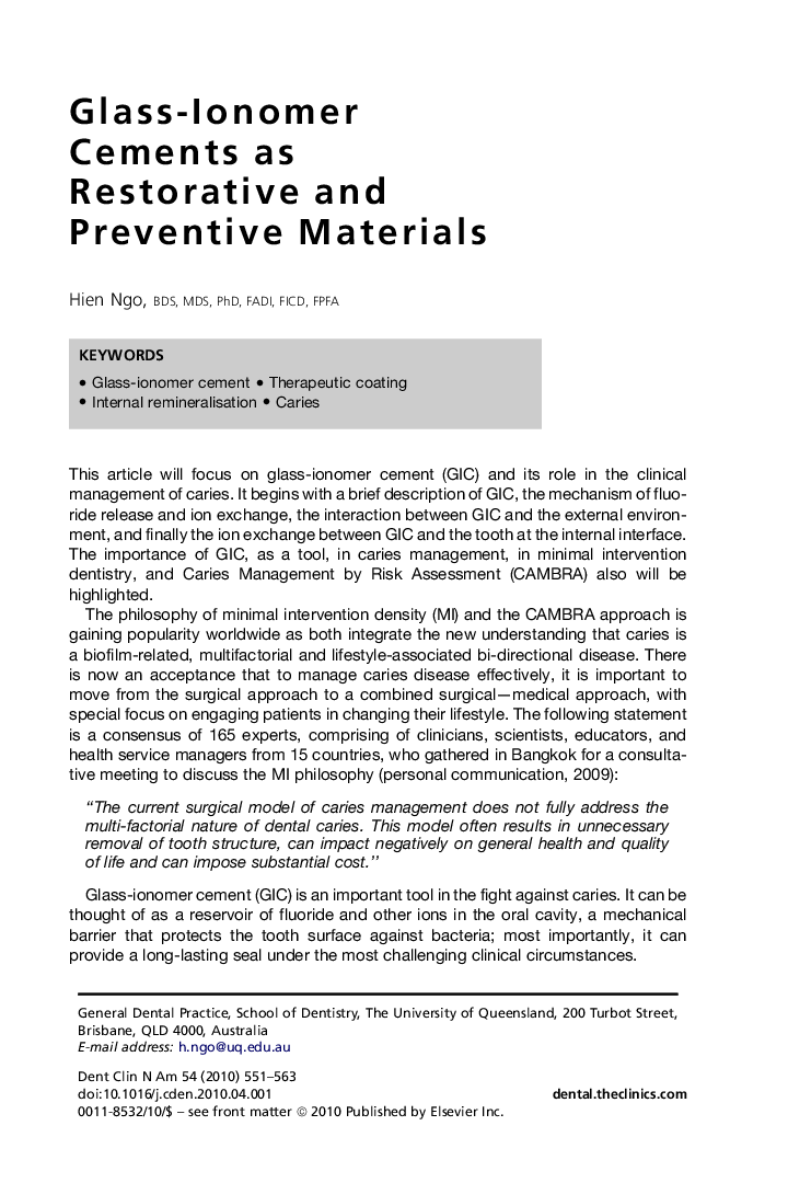 عکس صفحه اول مقاله: Glass-Ionomer Cements as Restorative and Preventive Materials Glass-Ionomer Cements as Restorative and Preventive Materials