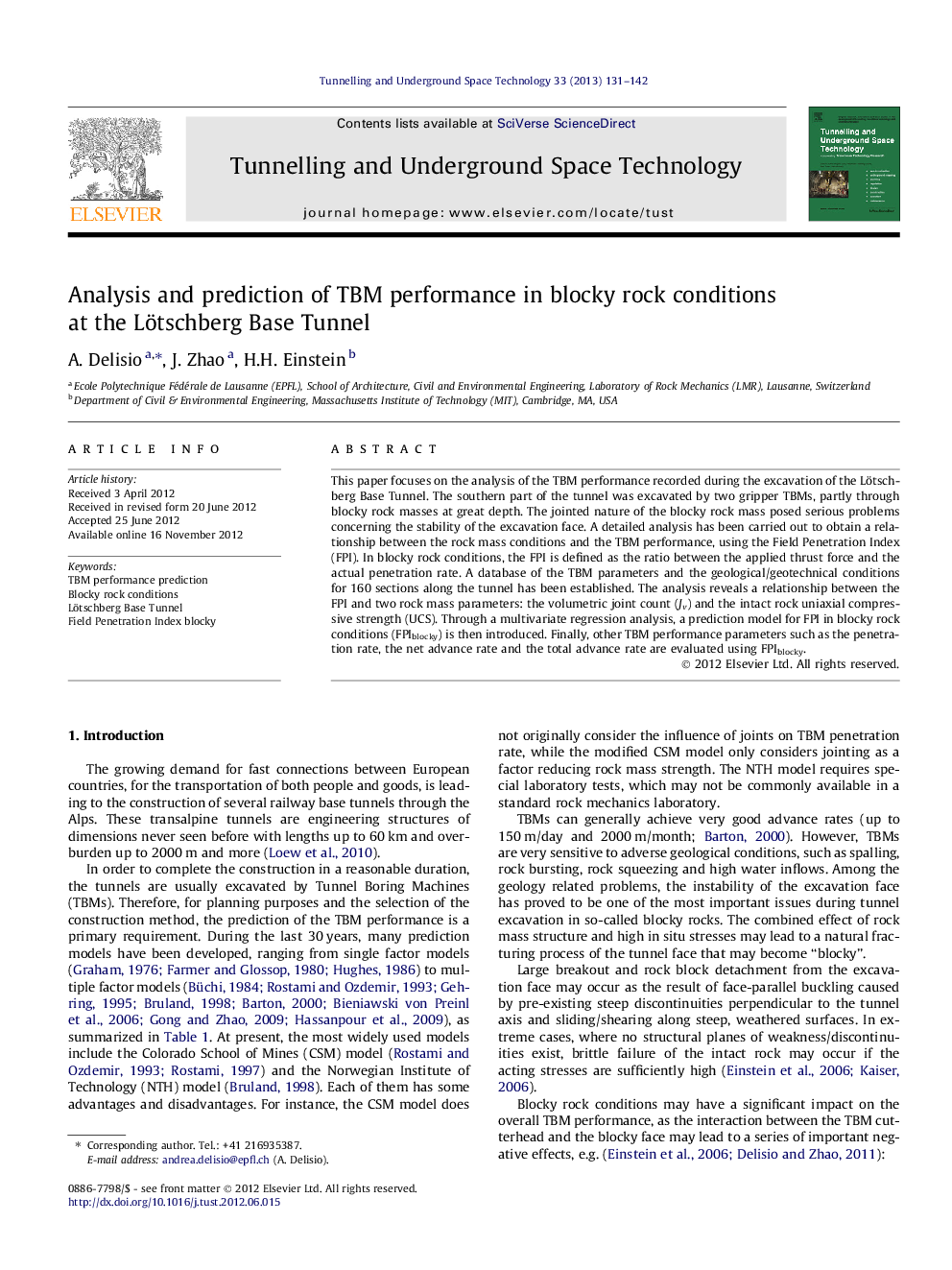 Analysis and prediction of TBM performance in blocky rock conditions at the Lötschberg Base Tunnel