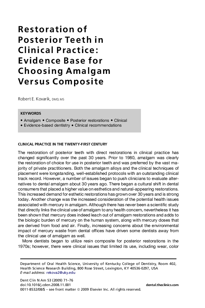 Restoration of Posterior Teeth in Clinical Practice: Evidence Base for Choosing Amalgam Versus Composite