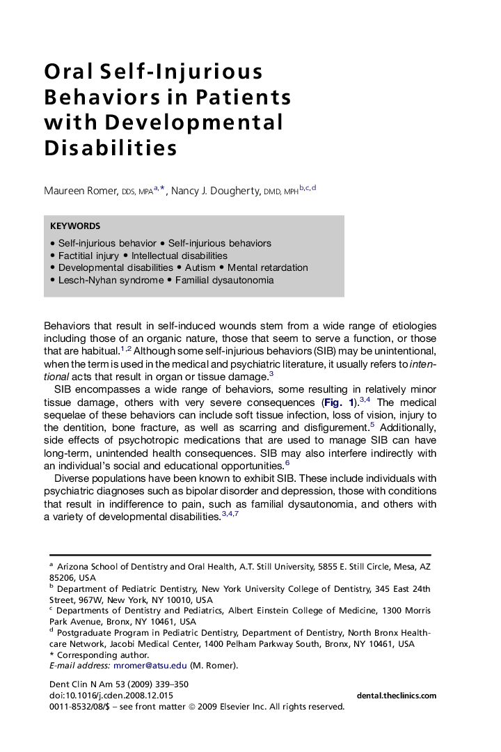 Oral Self-Injurious Behaviors in Patients with Developmental Disabilities