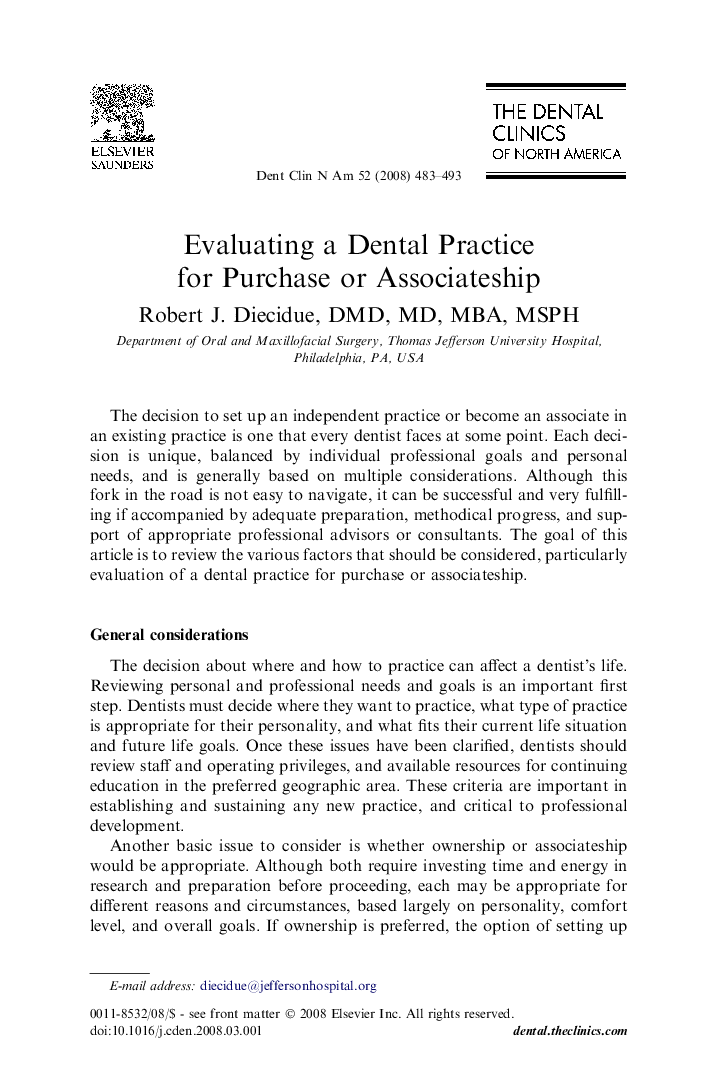 Evaluating a Dental Practice for Purchase or Associateship