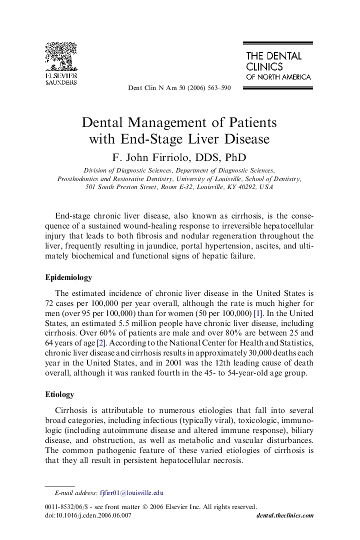 Dental Management of Patients with End-Stage Liver Disease
