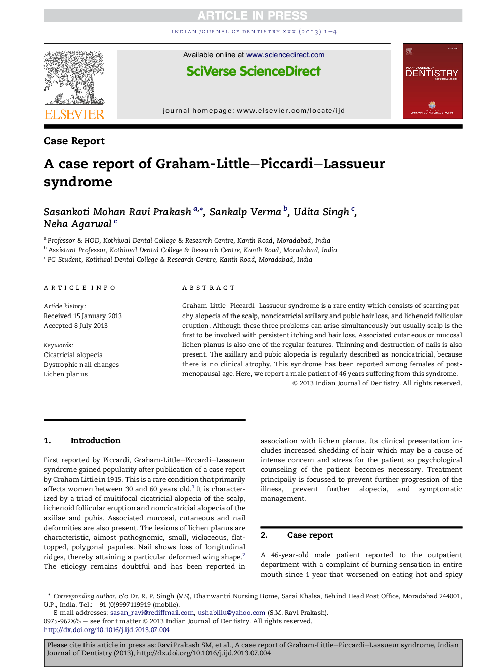 A case report of Graham-Little-Piccardi-Lassueur syndrome