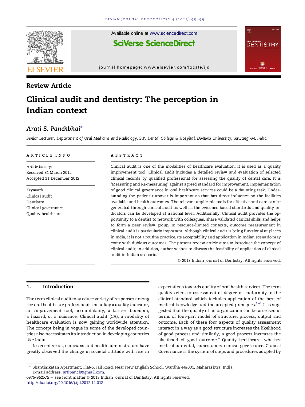 Clinical audit and dentistry: The perception in Indian context