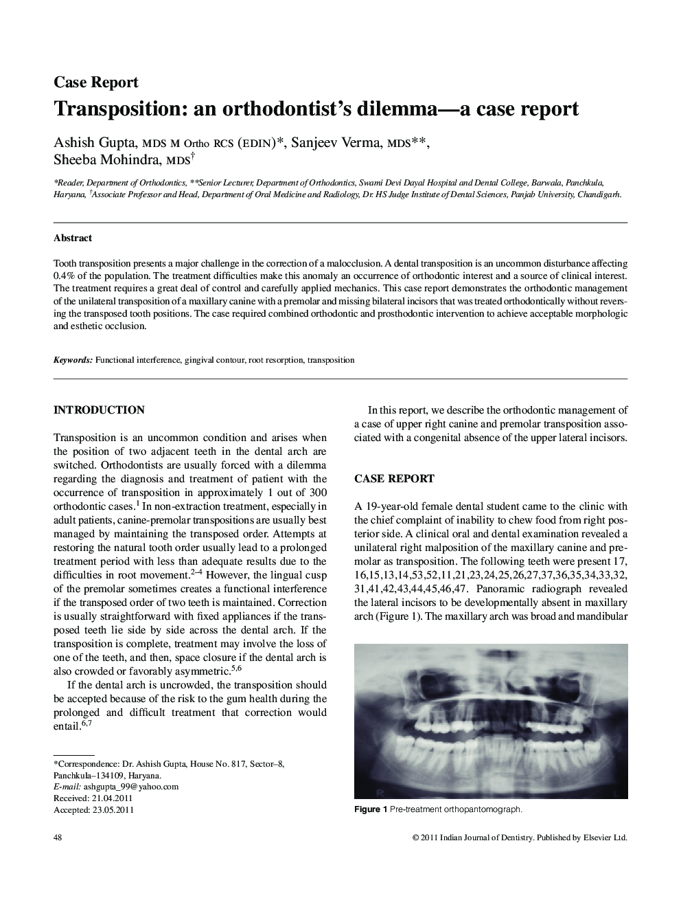 Transposition: an orthodontist's dilemma-a case report