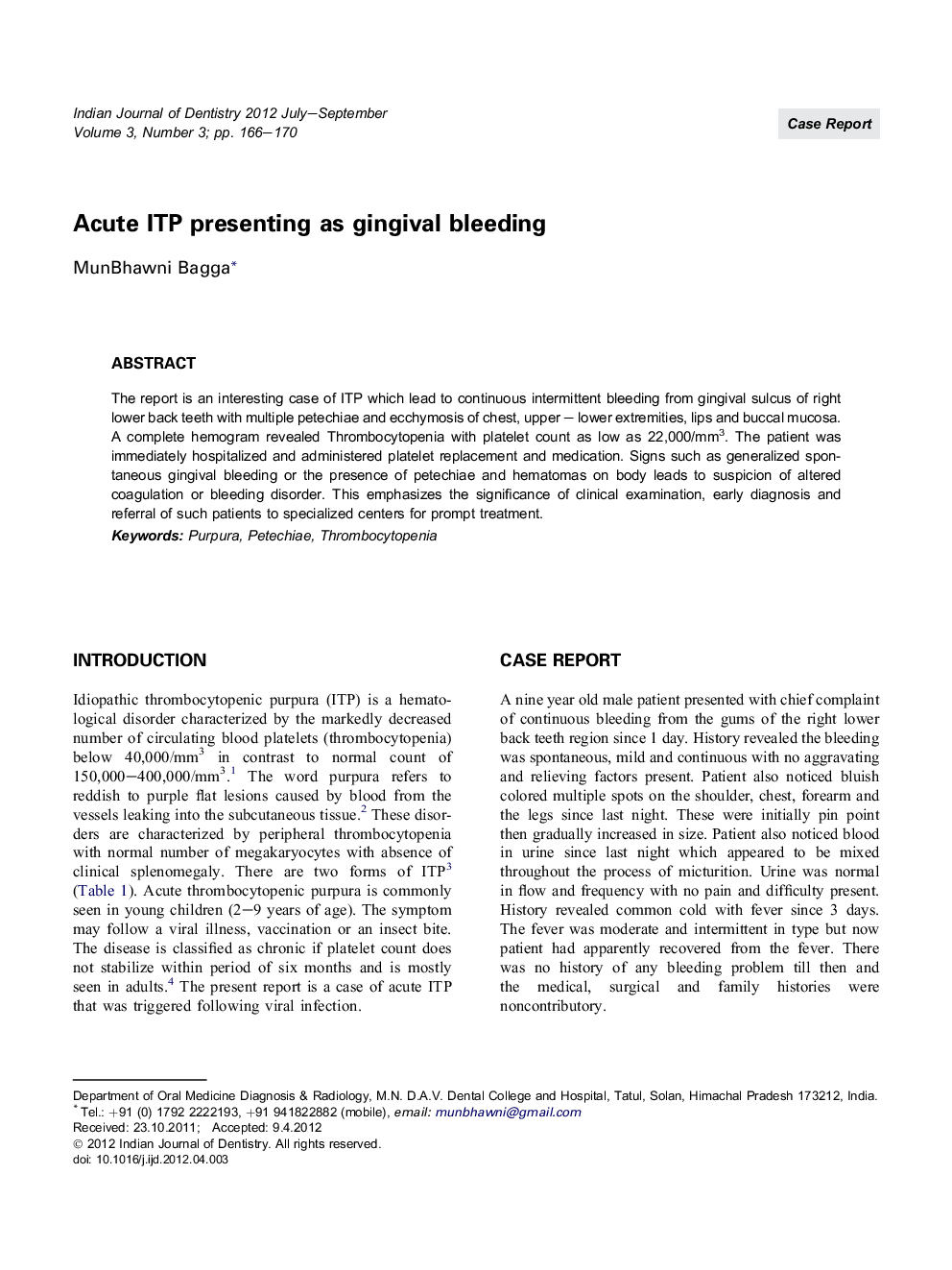 Acute ITP presenting as gingival bleeding