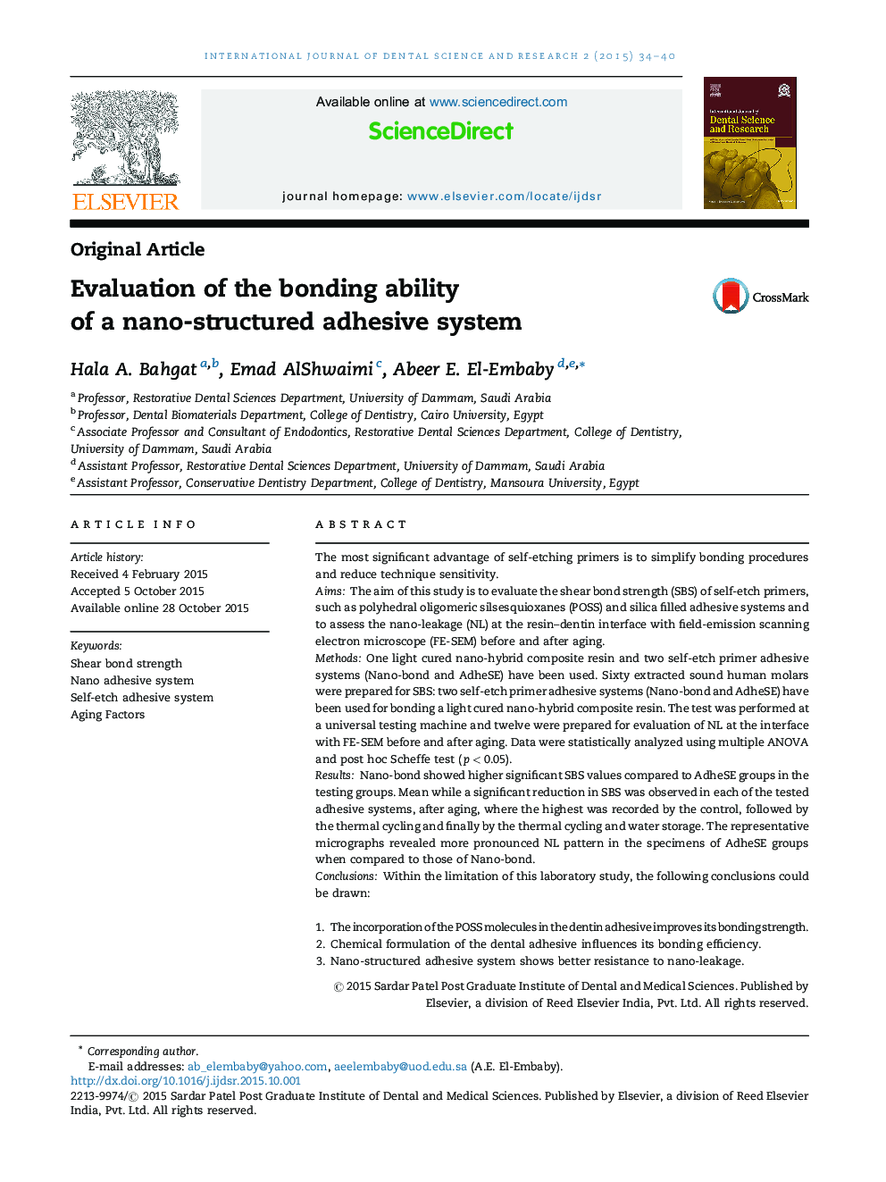 Evaluation of the bonding ability of a nano-structured adhesive system