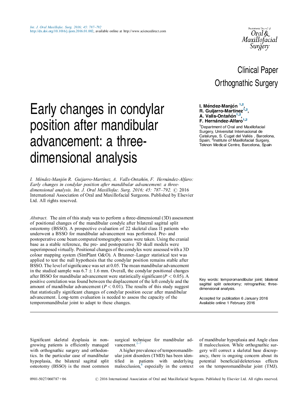 Early changes in condylar position after mandibular advancement: a three-dimensional analysis