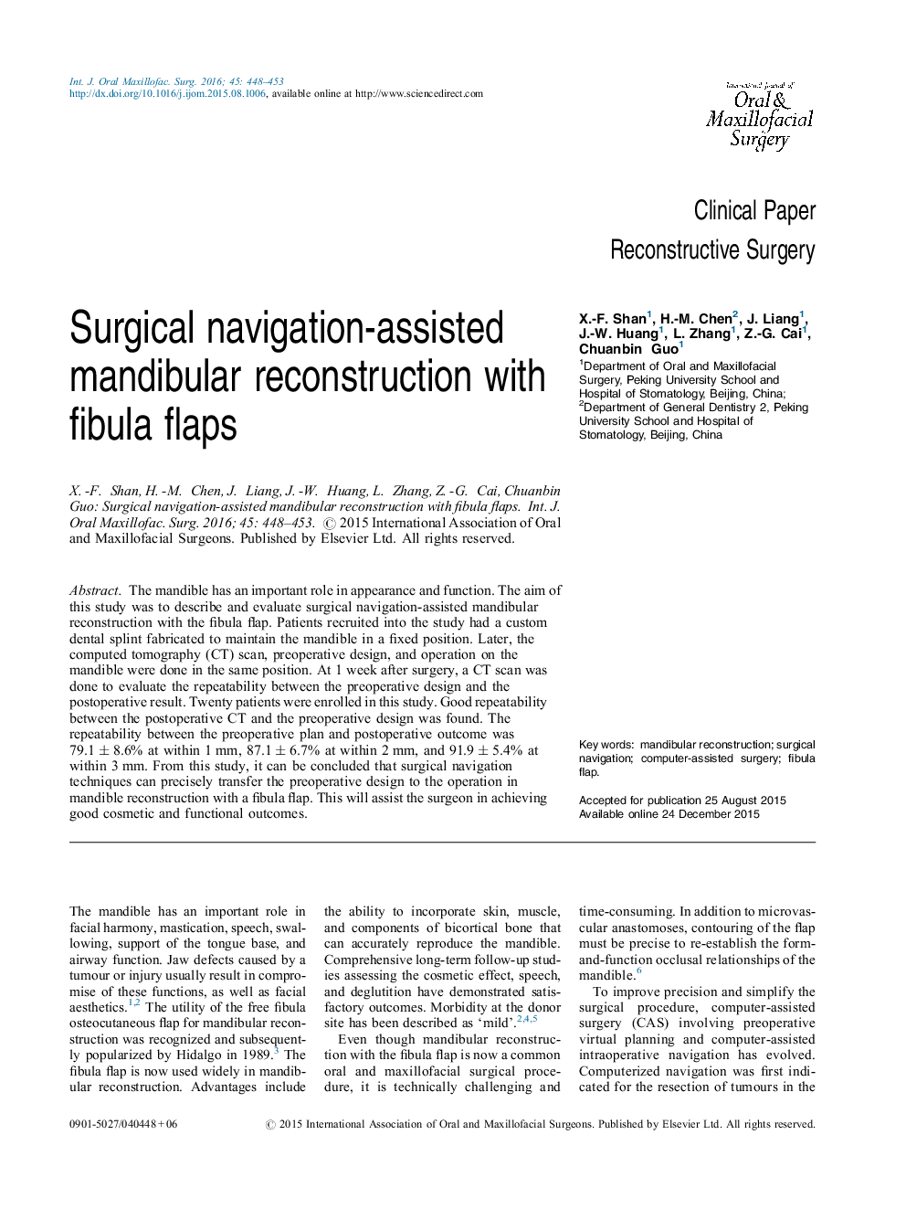 Surgical navigation-assisted mandibular reconstruction with fibula flaps