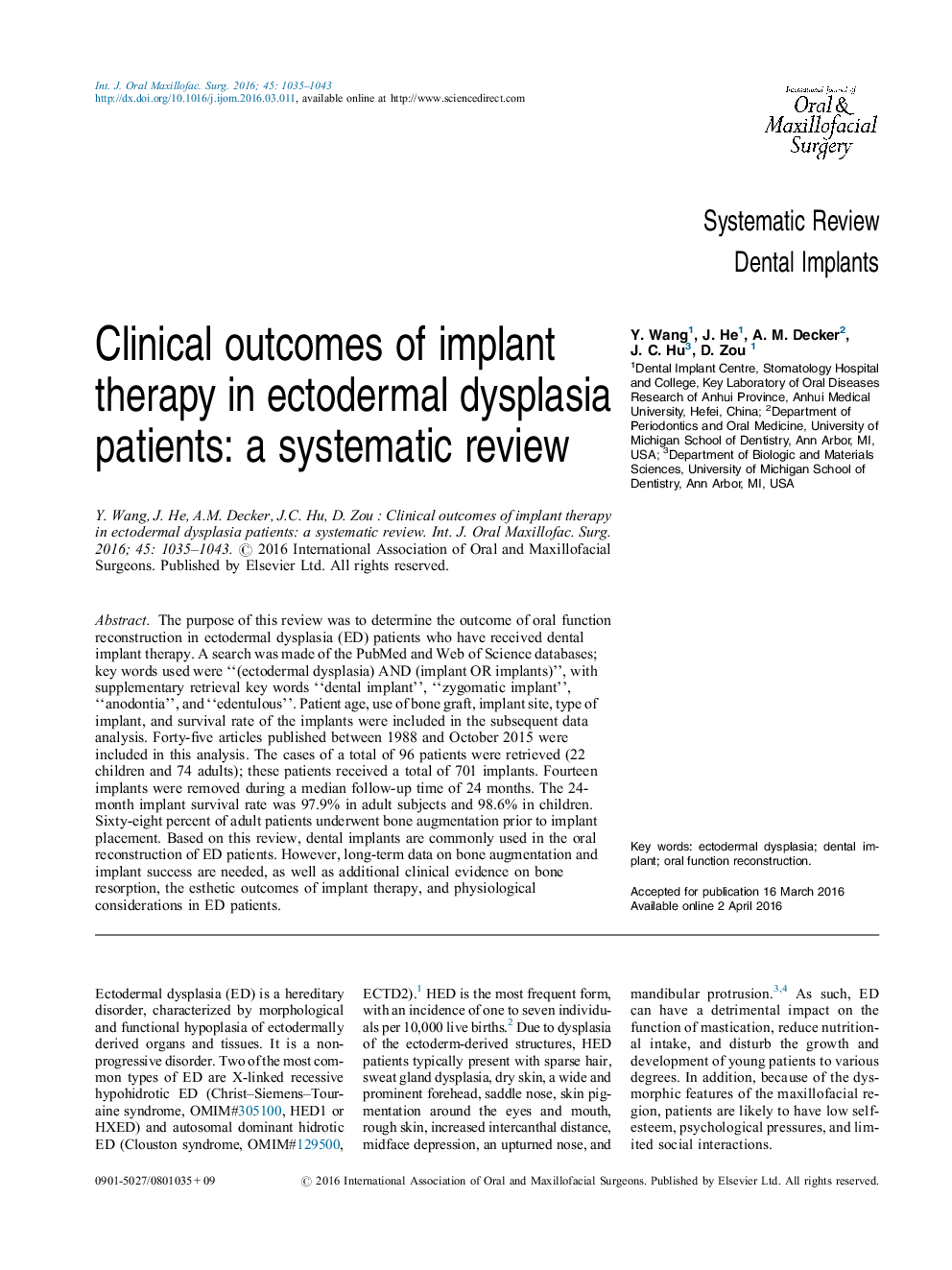 نتایج کلینیکی ایمپلنت در بیماران دیسپلازی اکتودرمال: یک بررسی سیستماتیک 