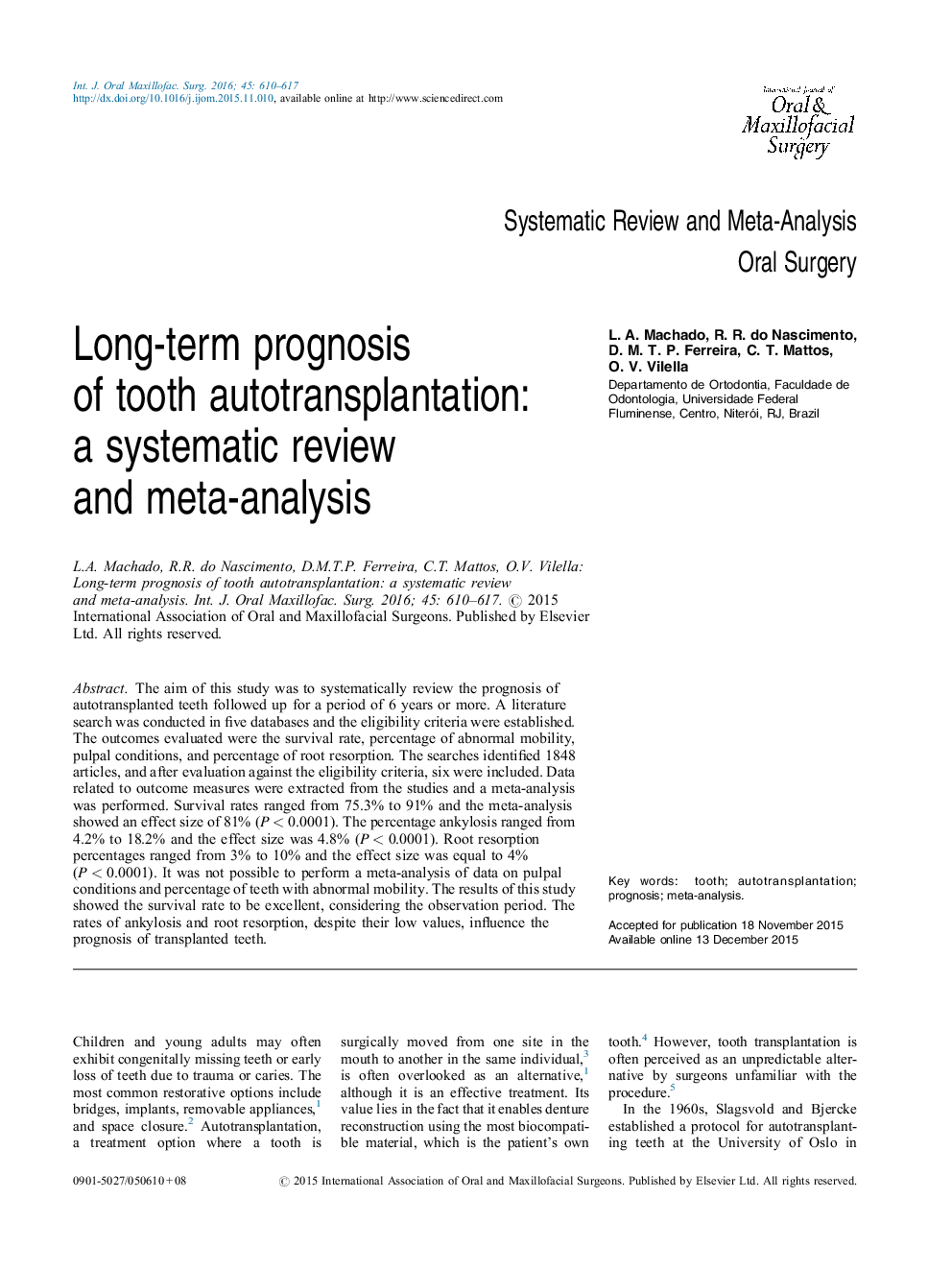 Long-term prognosis of tooth autotransplantation: a systematic review and meta-analysis