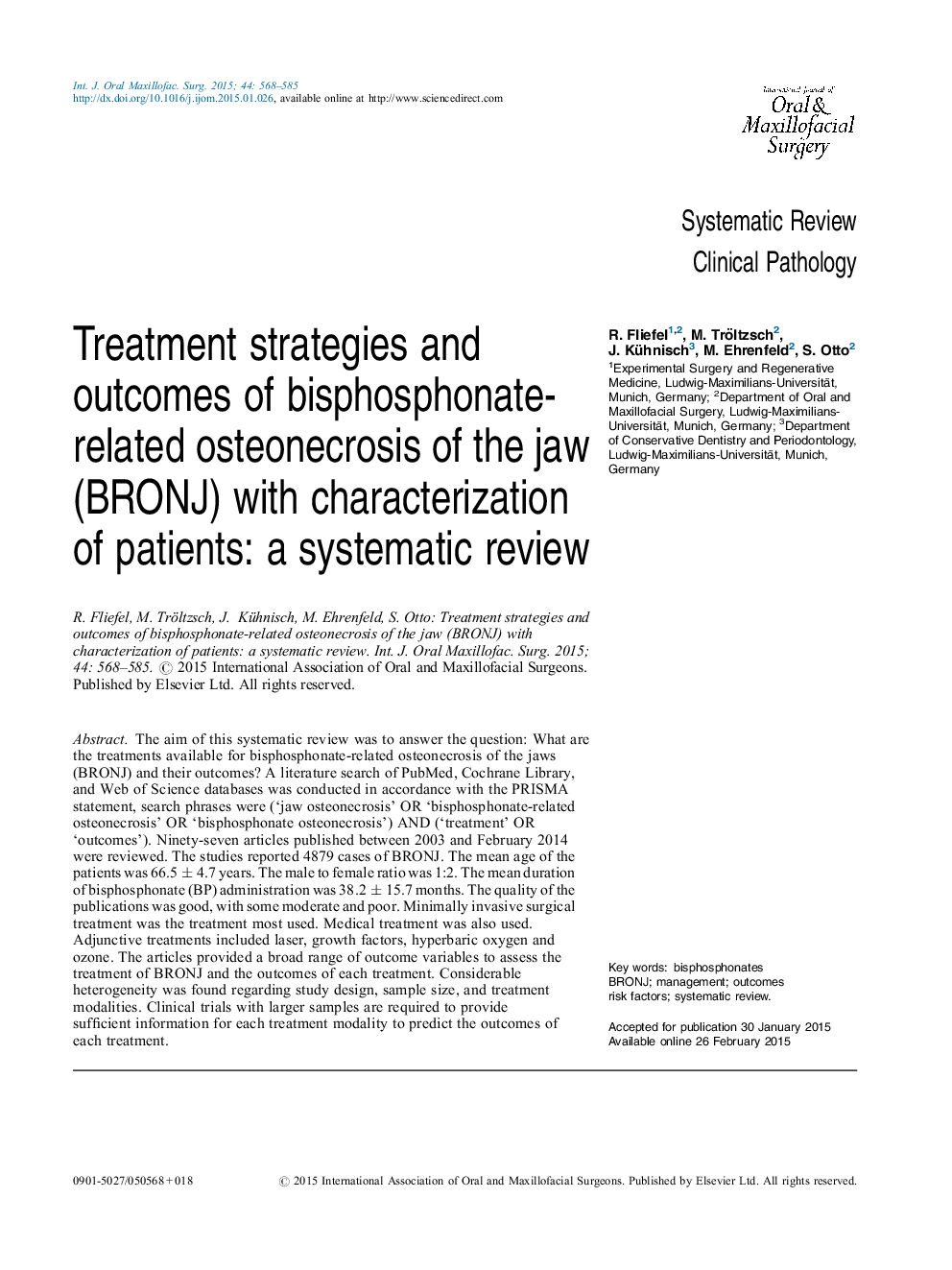 Treatment strategies and outcomes of bisphosphonate-related osteonecrosis of the jaw (BRONJ) with characterization of patients: a systematic review