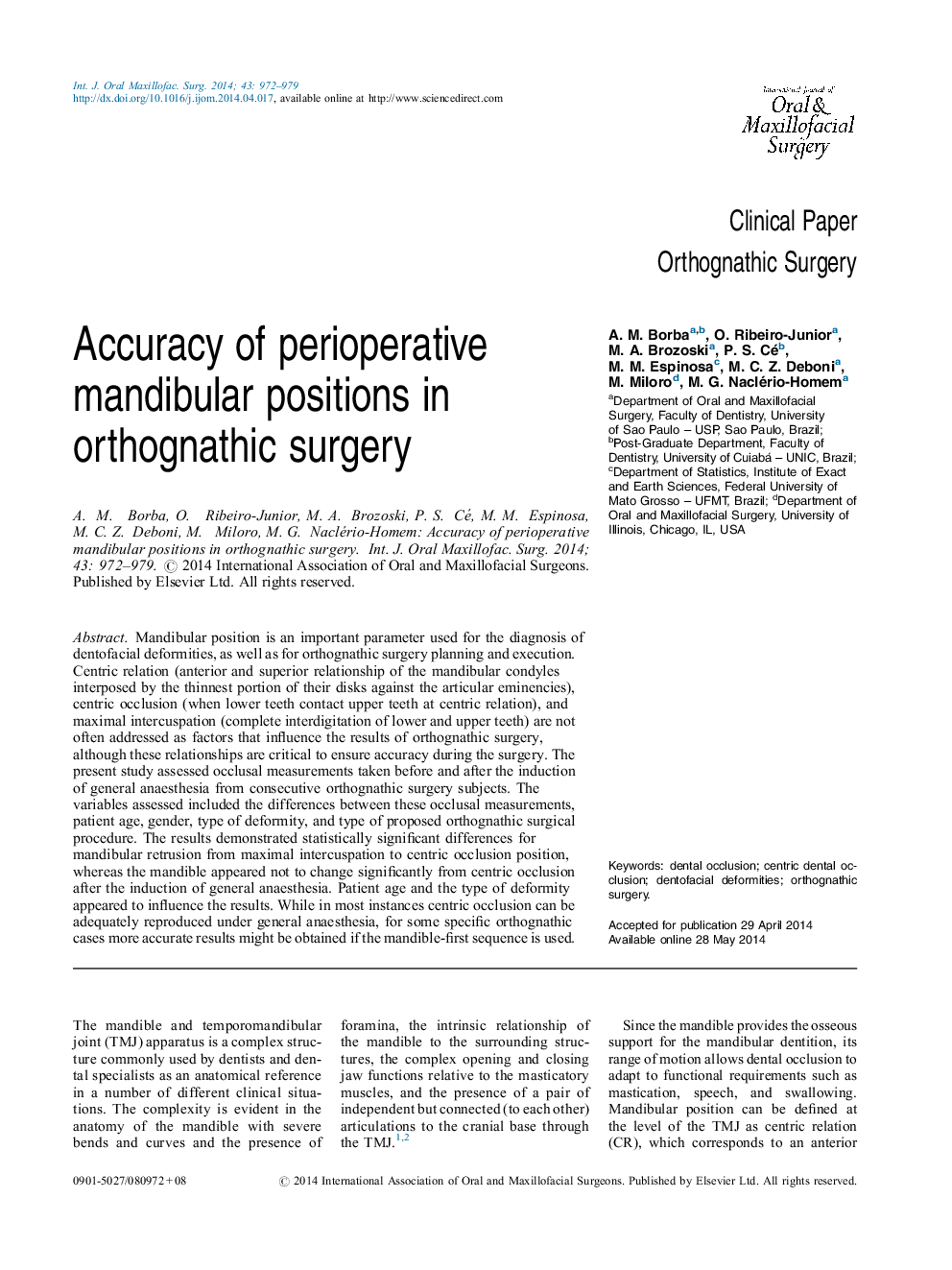 Accuracy of perioperative mandibular positions in orthognathic surgery