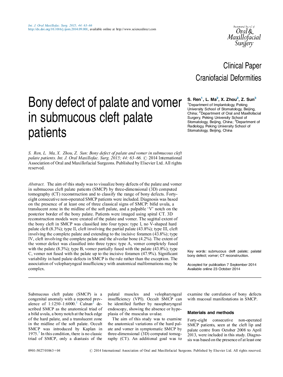 Bony defect of palate and vomer in submucous cleft palate patients