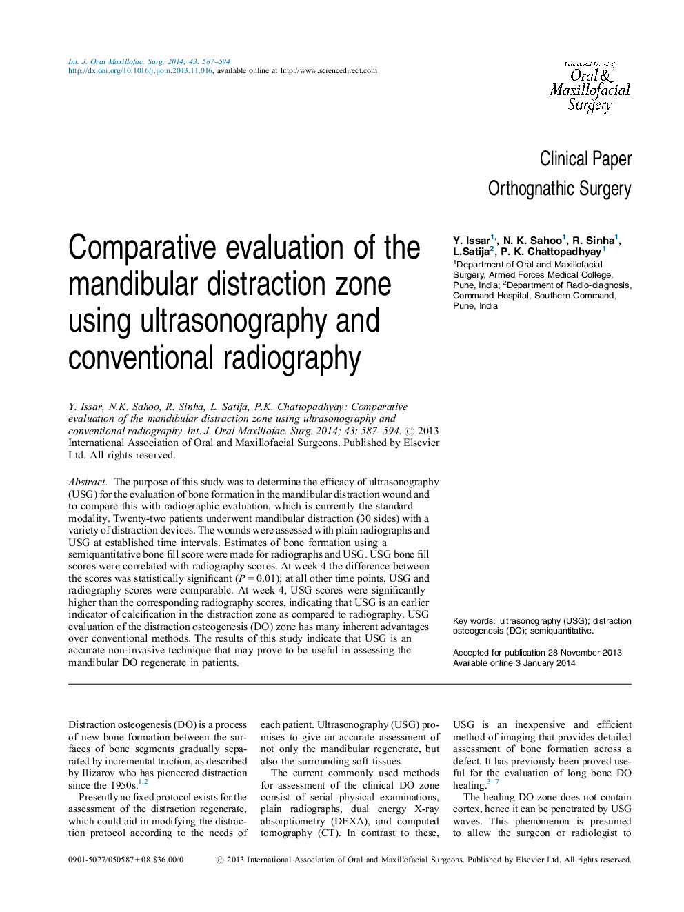 Comparative evaluation of the mandibular distraction zone using ultrasonography and conventional radiography