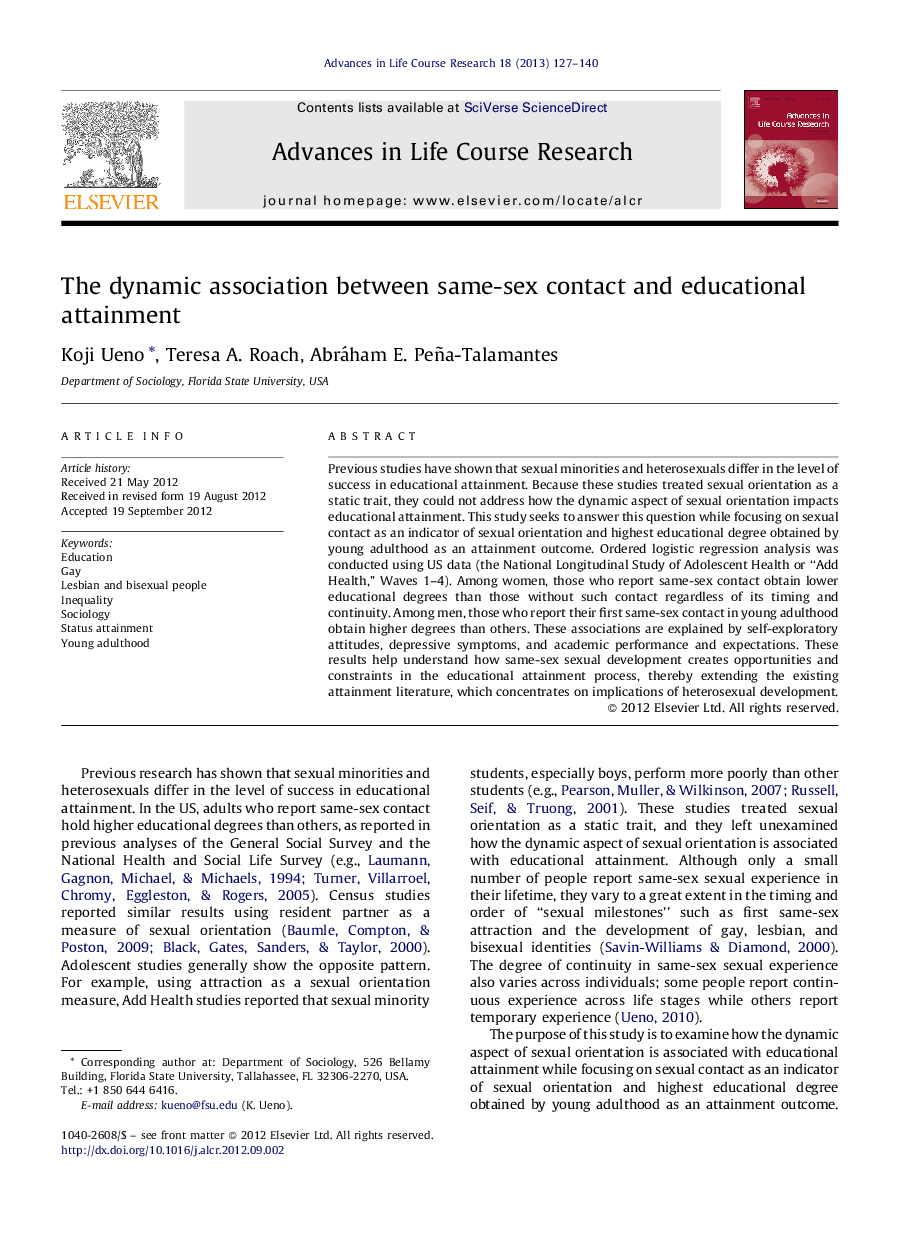 The dynamic association between same-sex contact and educational attainment