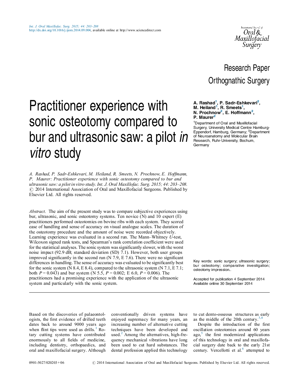 Practitioner experience with sonic osteotomy compared to bur and ultrasonic saw: a pilot in vitro study