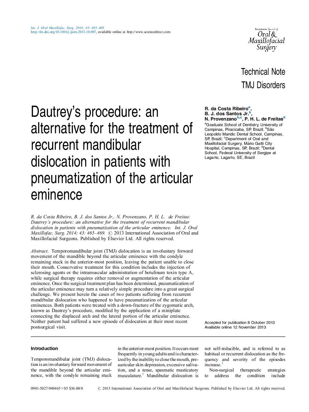 Dautrey's procedure: an alternative for the treatment of recurrent mandibular dislocation in patients with pneumatization of the articular eminence