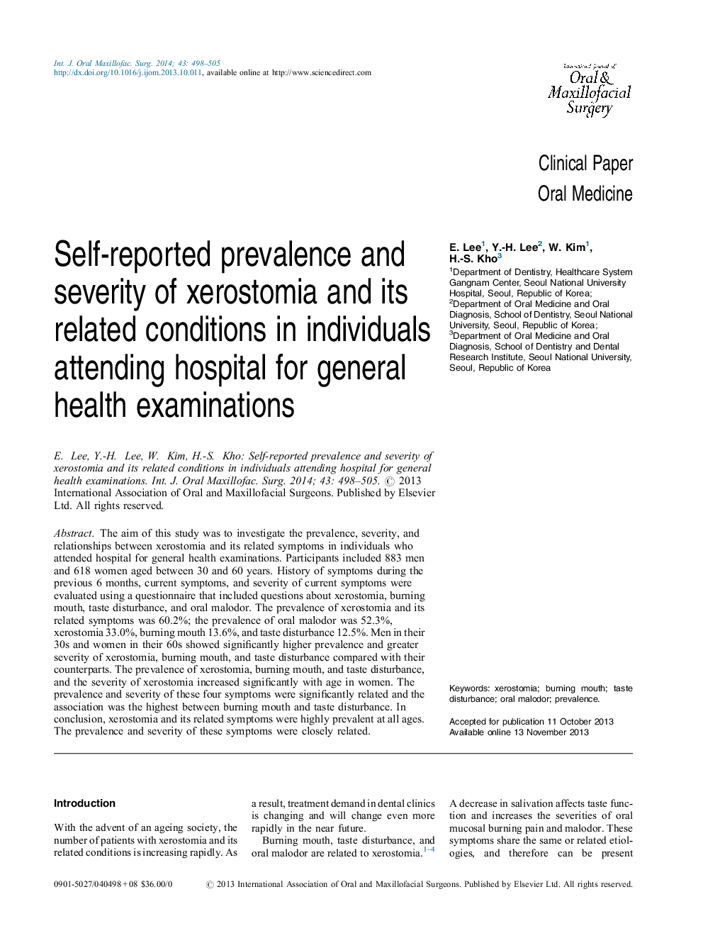 Self-reported prevalence and severity of xerostomia and its related conditions in individuals attending hospital for general health examinations