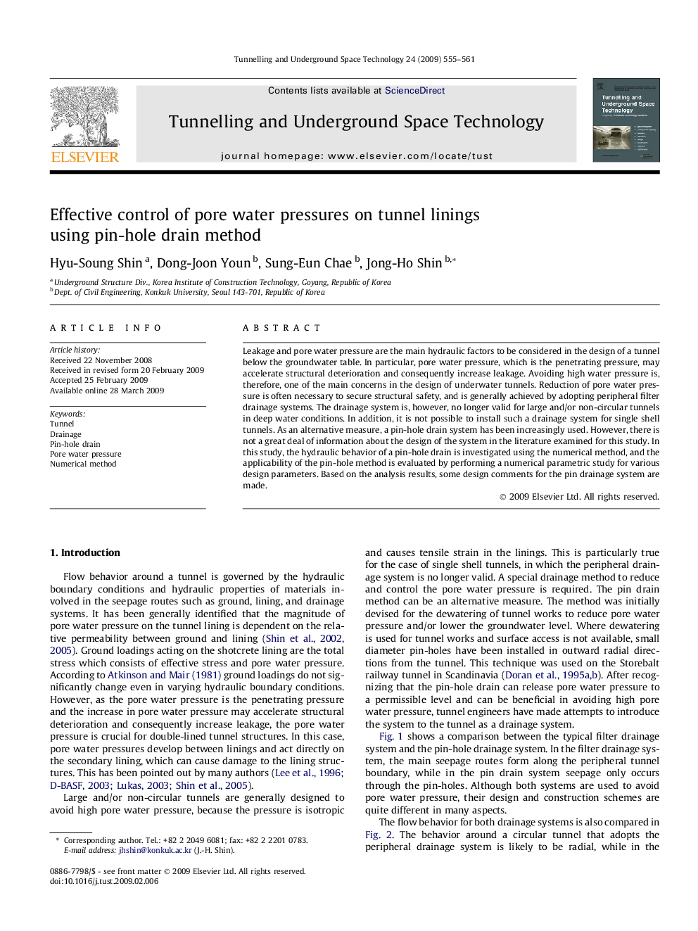 Effective control of pore water pressures on tunnel linings using pin-hole drain method