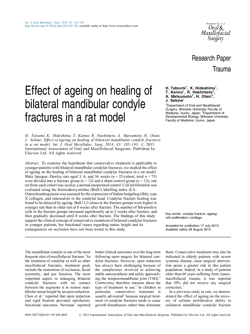 Effect of ageing on healing of bilateral mandibular condyle fractures in a rat model