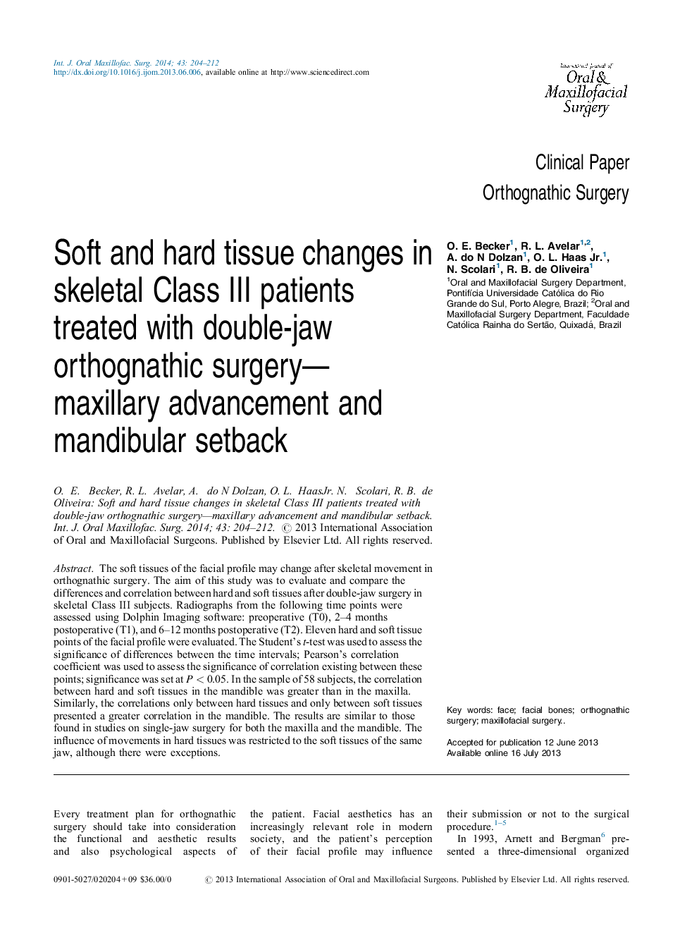 Soft and hard tissue changes in skeletal Class III patients treated with double-jaw orthognathic surgery—maxillary advancement and mandibular setback