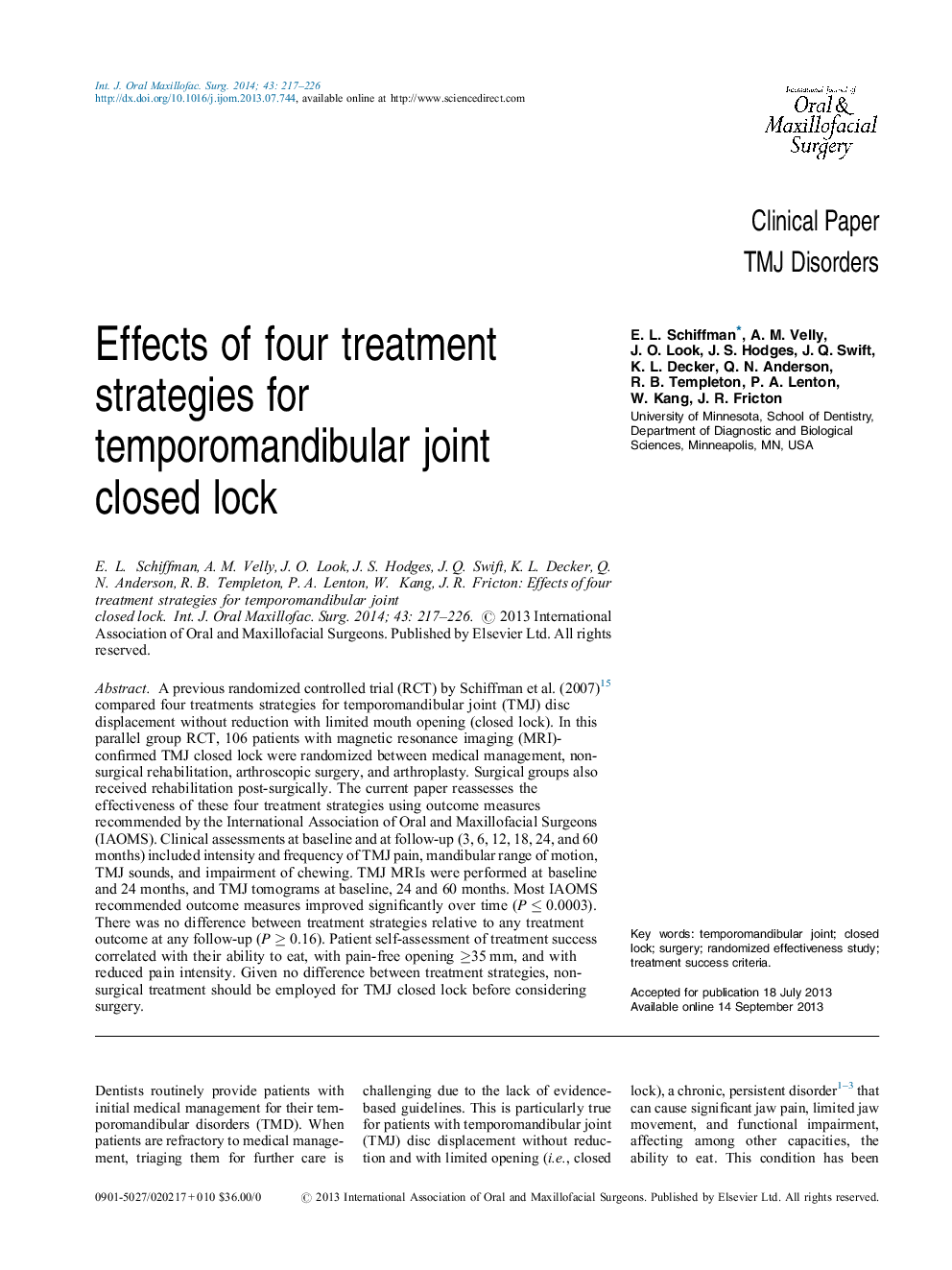 Effects of four treatment strategies for temporomandibular joint closed lock